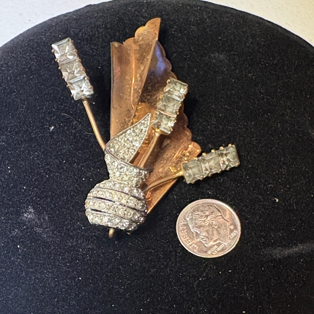 Vintage Gold and Silver Brooch with Rhinestones